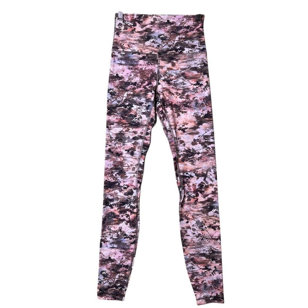 Lululemon Leggings Womens 4 High Rise Pink Brown Abstract Print Yoga LW5DM9S - Picture 4 of 12